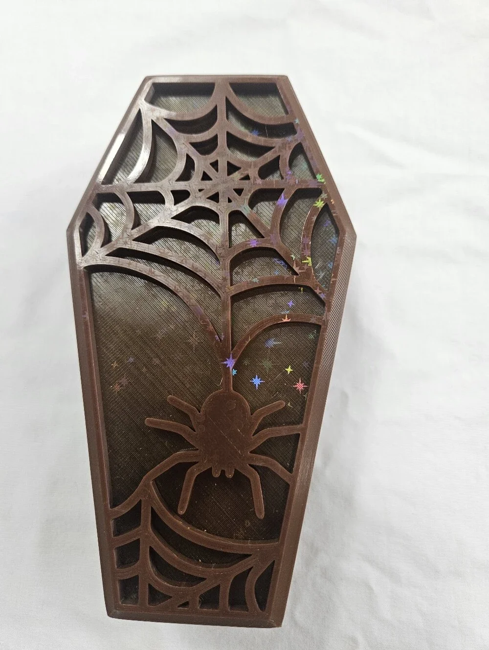 Coffin-Shaped Spider & Web Decorative Box - Brown